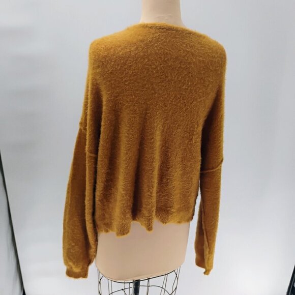 Free People Princess Sweater Gold Fuzzy Vneck Pullover S - Picture 8 of 12